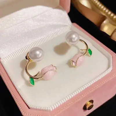 Unique Pink Tulip Earrings Mori Series 2025 Women