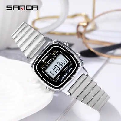Sanda Digital Watch Steel Belt Small Square Plate