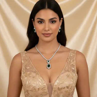 Star Love Bridal Zircon Necklace Set Gold Silver