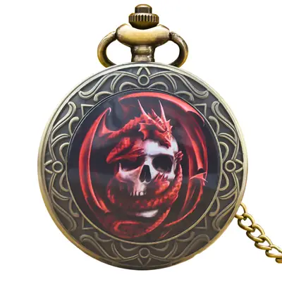 Classic Retro Skull Ceramic Pocket Watch with Chain