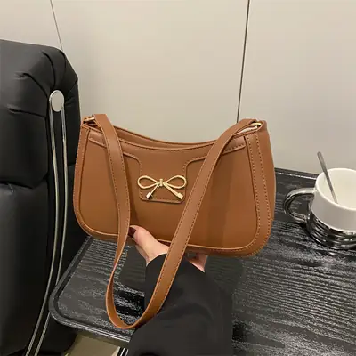 Women's Tan Bow Shoulder Bag 2025 New Style