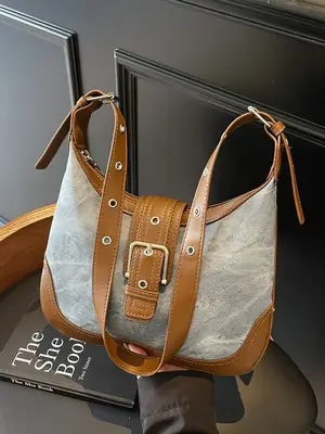 Women's Large Capacity Shoulder Crossbody Bag Korean Style Brown Grey