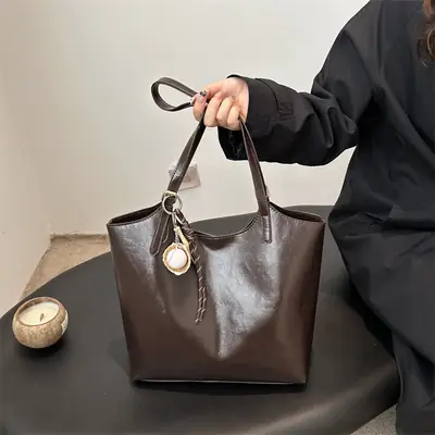 Vintage Wax Leather Tote Bag Women All Match Large Capacity