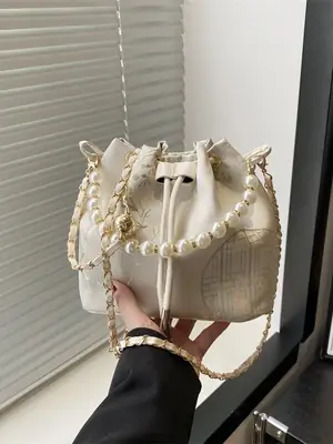 Women Pearl Bucket Bag Summer 2025 Embroidered
