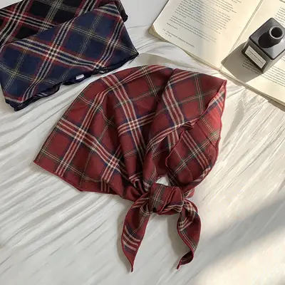 Women Plaid Neck Scarf Triangle Waistband Retro All-match