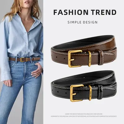 Women's Genuine Leather Belt with Gold Buckle