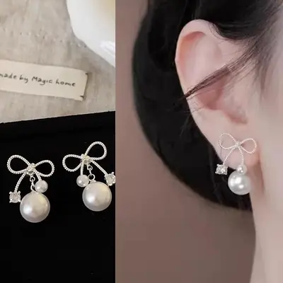 Elegant Bowknot Pearl Earrings for Women