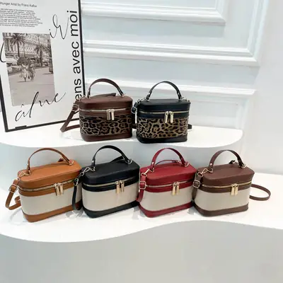 Spring Women's 2-Piece Leather Handbag Set Contrast Colors