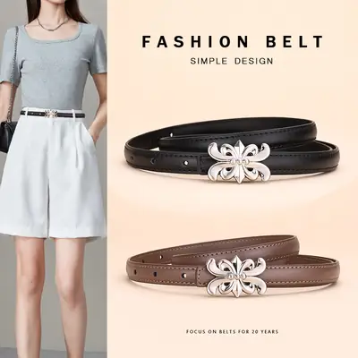Women Cowhide Leather Belt Retro Fashion Thin Belt