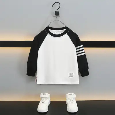 Boys Long Sleeve T-Shirt White Black 2025