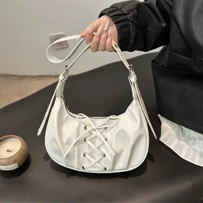 White Pleated Shoulder Bag for Women
