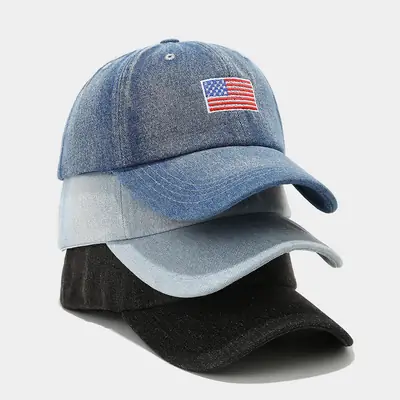 American Flag Embroidered Denim Cap Retro Hip Hop Sunshade