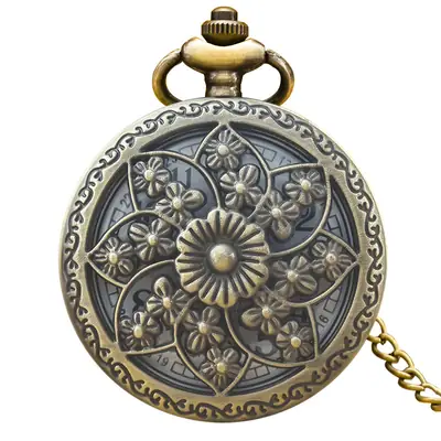 Retro Hollow Pocket Watch with Floral Design