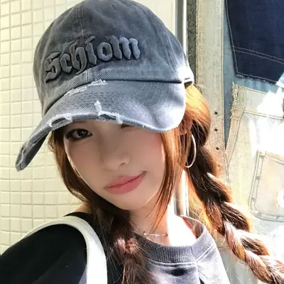 Women Distressed Baseball Cap Spring Autumn Double I