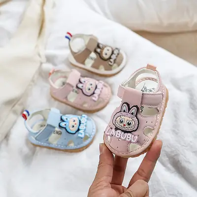 Baby Shoes for 6-12 Months Old Girls, Soft-Soled Toddler Shoes, Boys' Closed-Toe Sandals, Squeaky Shoes, Non-Slip