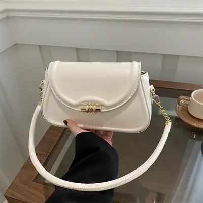 White Underarm Latch Shoulder Crossbody Bag for Women