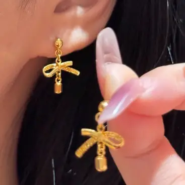 Antique Golden Bow Tassel Earrings for Women