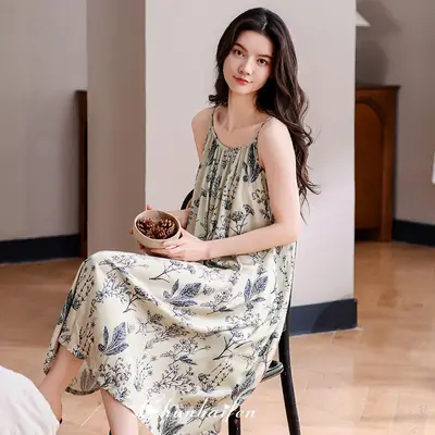 Chun Baifen Nightdress Women's Pajamas Summer Summer Ice Silk Camisole Summer High-end dress Retro Style