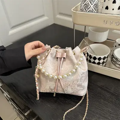 Pearl Chain Bucket Bag Women 2025 Summer