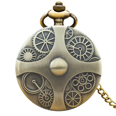 Retro Bronze Pocket Watch with Chain & Intricate Design