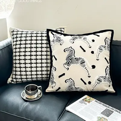 Zebra Print Sofa Cushion Pillow Set Black White