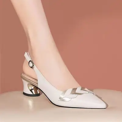 Women's White Silver Heel Sandals Summer
