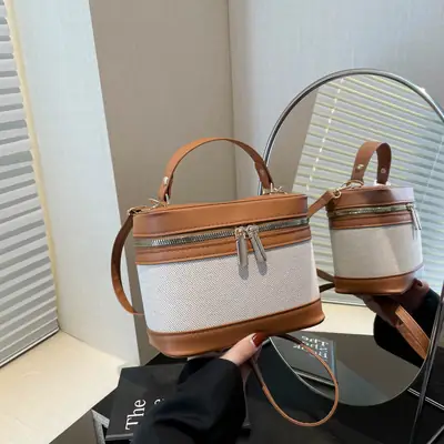 Korean Style Linen Patchwork Bucket Bag 2025