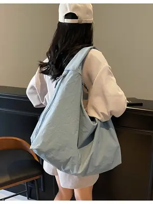 Women Large Canvas Shoulder Bag Blue 2026 Spring Summer