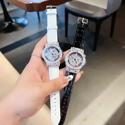 Women's Quartz Watch with Black Leather Strap
