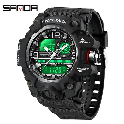 Sanda Black LED Digital Sport Watch Men Waterproof Multi-Function