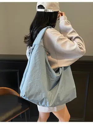 Women Large Canvas Shoulder Bag Spring Autumn Casual Light Blue