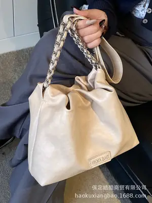 Women Crossbody Bag Chain Shoulder Bucket Bag Beige 2025