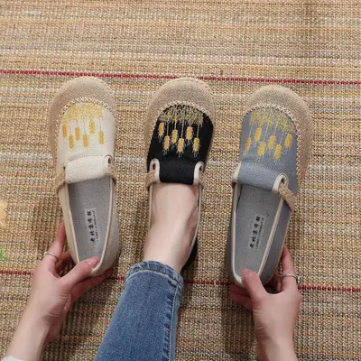 Summer New Women's Cloth Shoes Old Beijing Embroidered Linen Cloth Shoes Women's Shallow Mouth Retro Fashion Single-layer Shoes Hanfu Shoes