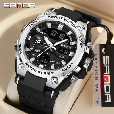 Sanda Men's Blue LED Light Chronograph Watch