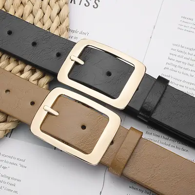 New Wide Belt Women's PU Leather Japanese Pin Buckle All-match
