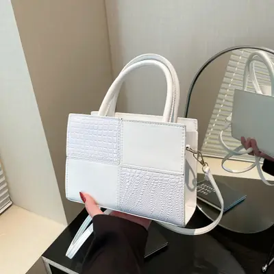 White Croc Embroidered Handbag for Women