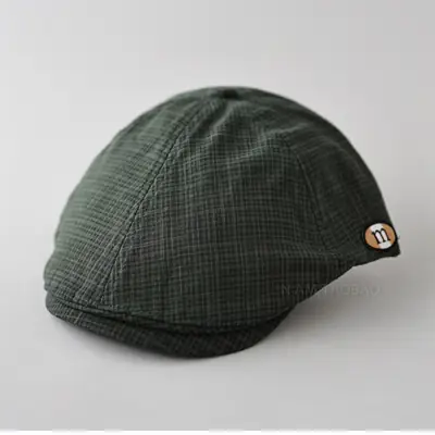 Men's Green Plaid Cap with Logo Patch