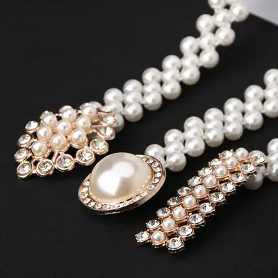 Korean Style Pearl Belt with Rhinestone Centerpiece