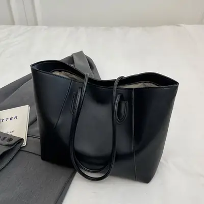 Black Leather Tote Bag for Women 2025 New Arrival