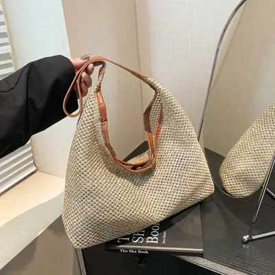 Women's Vintage Straw Shoulder Bag Large Capacity Vintage Tote
