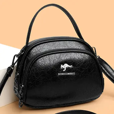 Black Croc Leather Shoulder Crossbody Bag for Women