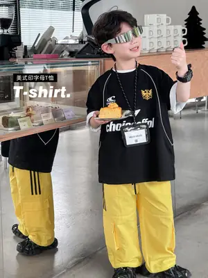 Naughty Rabbit 2025 Boys Black Yellow T-Shirt Set