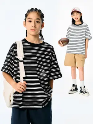 Kids Striped T-Shirt Black White Summer Casual Top