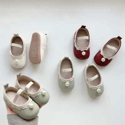 Spring New Korean Style 0-2 Year Old Baby Shoes Pearl Leather Shoes Shallow Mouth Single-layer Shoes Mary Jane Soft-soled Princess Shoes