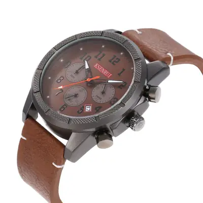 Men's Chronograph Quartz Watch Brown Leather Band