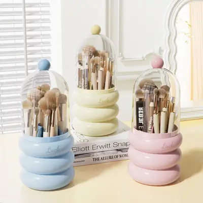 Cosmetic Brush Storage Box Pink Blue Decorative Glass Dome
