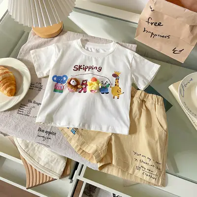 Boys 2025 Summer White T-Shirt & Pants Set