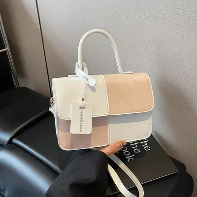 Contrast Color Stitched Square Shoulder Bag 2025