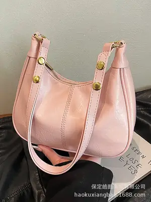 Pink Leather Shoulder Bag with Gold Buttons