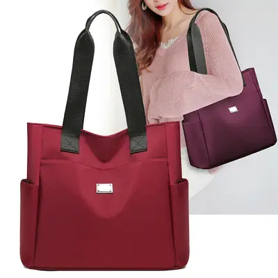Women's Maroon Multi-Pocket Shoulder Bag Large Capacity